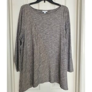 Pure Jill Grey Striped Cotton Asymmetrical Relaxed Tunic Top Large Petite